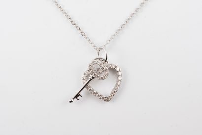 null Necklace in 18k white gold, holding a heart and a key in a pendant, entirely...