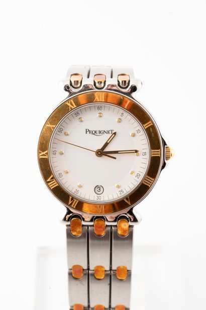 null PEQUIGNET
Moorea model
Steel watch. Circular case, gilded bezel chased with...