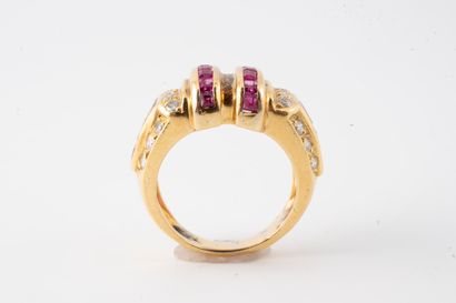 null Ring in 18k yellow gold with geometric decoration set with diamonds and calibrated...