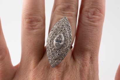 null 18k white gold and platinum navette ring centered on a 2cts navette-cut diamond...