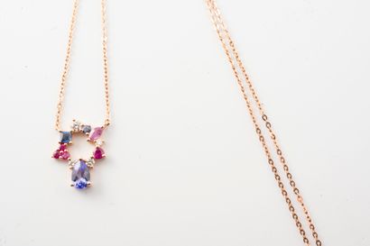null 18k rose gold necklace adorned with a radiant pendant set with a 0.50ct pear-cut...