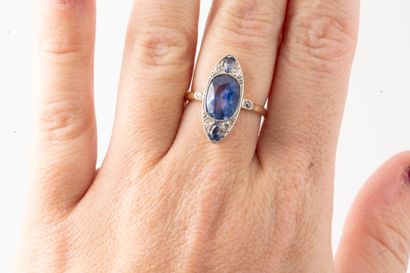 null 18k yellow gold and platinum navette ring set with a 3ct unheated sapphire 
ART...