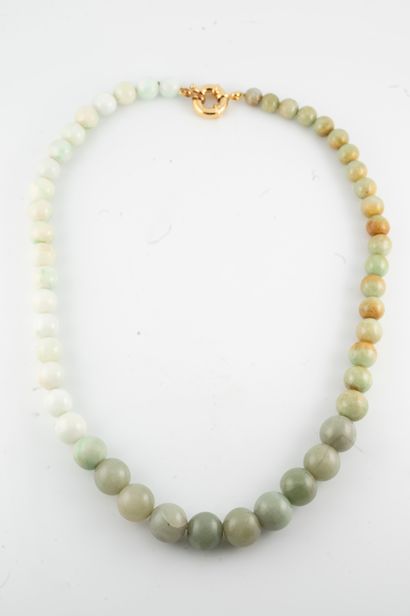 null Necklace of green jade or nephrite jadeite beads in shades of pale green, green-brown...