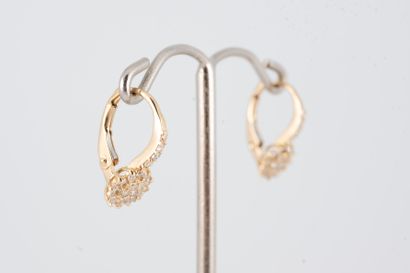 null Pair of illusion earrings in 18k yellow gold entirely set with diamonds for...