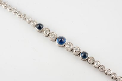 null Soft bracelet in platinum and 18k white gold adorned with three cabochons of...