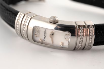 null PEQUIGNET
Ladies' watch in steel. Mother-of-pearl dial with lines of diamonds,...