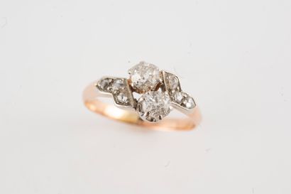 null Vous Moi ring in 18k yellow gold and platinum set with two diamonds weighing...