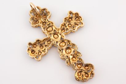 null An important silver vermeil cross pendant, topped with 24 irregular-cut diamonds,...