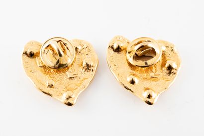null YVES SAINT LAURENT 
Pair of gilded metal heart-shaped collar pins embellished...