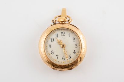 null Collar watch in 18k yellow gold, the reverse chased with flowers. 
Gross weight:...