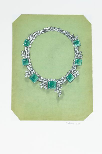 null Philippe DELOISON (XXè) 
Deux projets de colliers de 1960. L'un orné de diamants...
