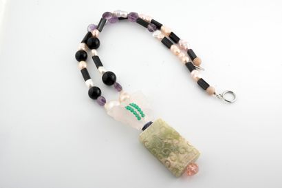 null Necklace composed of amethyst, black tourmaline, quartz, crystal, various hard...
