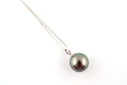 null 18k white gold pendant adorned with a Tahitian pearl, approx. 10mm in diameter....
