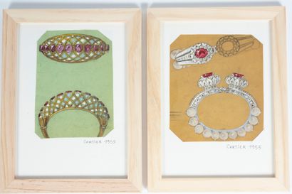 null Philippe DELOISON (XXè) 
Deux projets de bracelets, de 1955.
Gouaches sur papier...