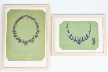 null Philippe DELOISON (XXè) 
Deux projets de bijoux, de 1955. Un collier tutti-frutti...