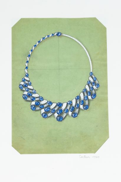 null Philippe DELOISON (XXè) 
Deux projets de colliers de 1960. L'un orné de diamants...