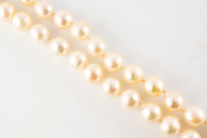 null Necklace of baroque pearls averaging 7mm in diameter. Clasp in 18k yellow gold....