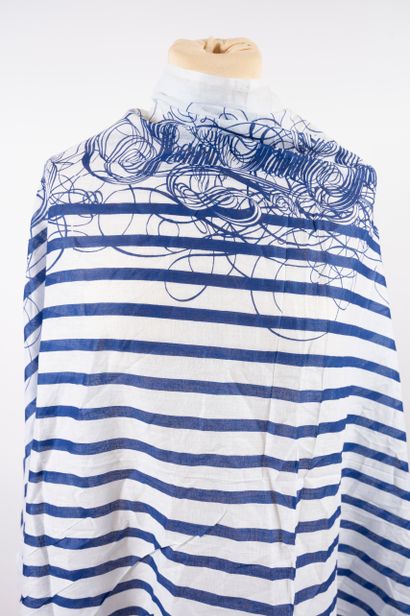null JEAN PAUL GAUTIER 
White cotton stole with blue stripes. 
(mint condition)