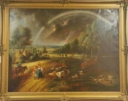  Albert FICKERT (1893-?)
Paysage avec arc-en-ciel, d'après Pierre Paul RUBBENS
Huile... Gazette Drouot