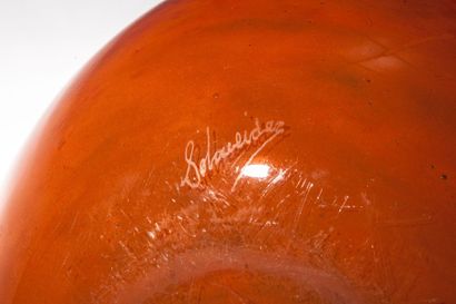 null SCHNEIDER-Important vase boule en verre marbré rouge et marron -Signé diamètre...