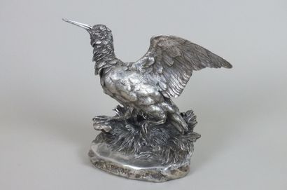 null Léon Bureau (1866-1906) Bécasse prise au piège en bronze argenté - signé sur...