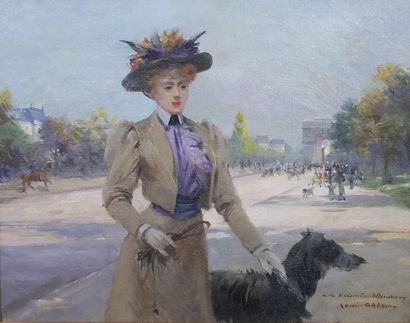 null ABBEMA Louise -1858-1927 Madame La Vicomtesse de Beaurieux et son chien, Avenue...