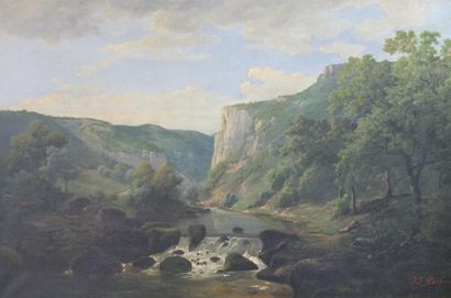 null CORNU Jean Jean (1819-1876)- Paysage de torrent et forêt - Huile sur toile signée...