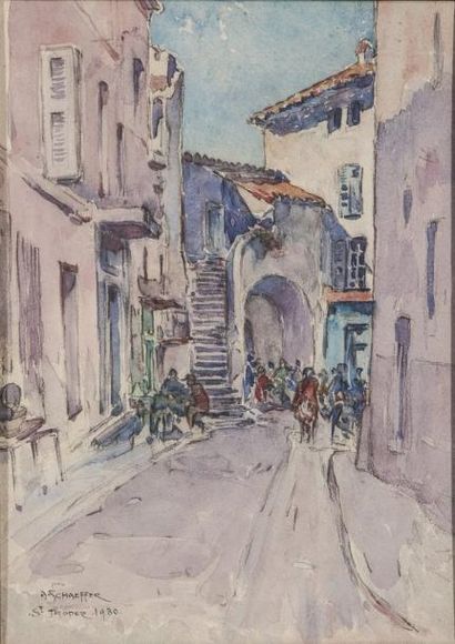 null SHAEFFER A. - Saint Tropez - 1930 - Aquarelle Signée en bas à gauche- 34x25...