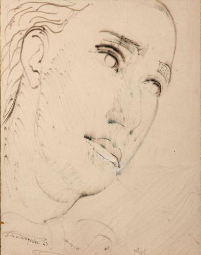 null WAROQUIER Henry de (1881-1970) - Visage - Crayon signée en bas à gauche et daté...