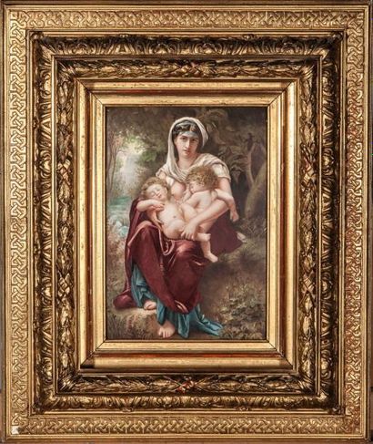 null REGEON Gabrielle- Vierge à l'enfant et saint Jean Baptiste - Peinture sur porcelaine-...