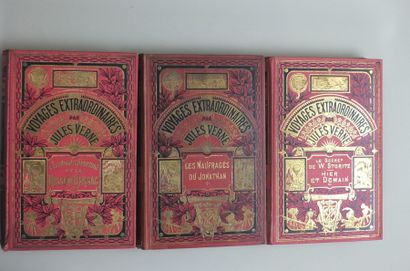 Jules VERNE Jules Verne. Lot de 3 cartonnages Hachette à 1 éléphant. Les Naufragés...