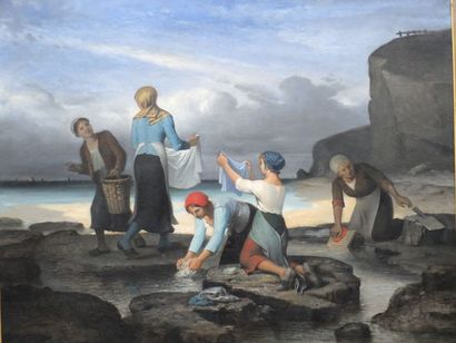 null MASSON Benedict( 1819- 1893)- Les lavandières- Huile sur toile- signée en bas...