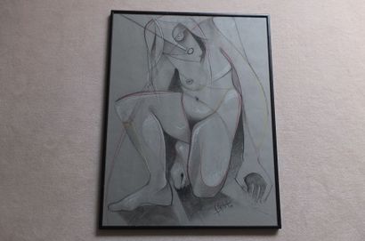 CAMACHO CAMACHO Ruben Femme nue Gouache et craie blanche- 66x50cm