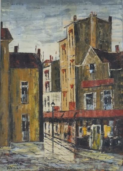 null Ecole moderne XX ème "RUE DE PARIS" - Huile sur papier - Signée en bas à gauche...