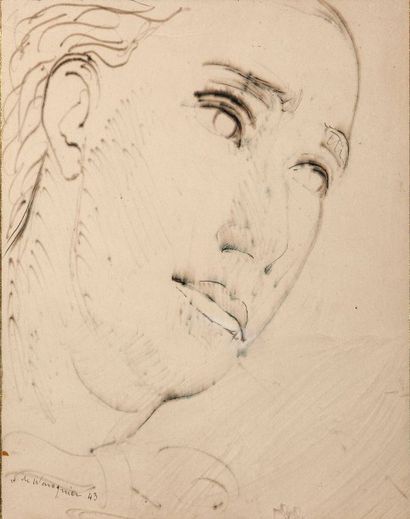 null WAROQUIER Henry de (1881-1970) - Visage de femme - Crayon signée en bas à gauche...
