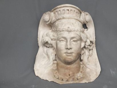 null Tête de femme couronnée - Ancien décor sculpté en plâtre modèle préparatoire...