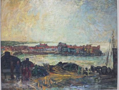 null TCHERNIAWSKY Charles (1900-1976)- Le fret au matin. Huile sur toile signée en...