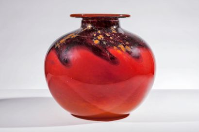 null SCHNEIDER-Important vase boule en verre marbré rouge et marron -Signé diamètre...