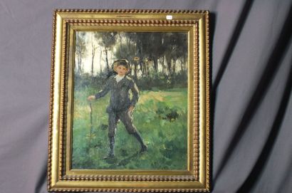 null Illisible- Ecole française FIN XIXème- Portrait en pied d'un jeune garçon- Huile...