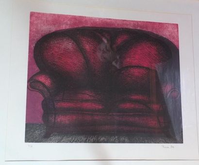 null Francisco ROCCA Canapé rouge Lithographie Signée et datée 1984 en bas à droite...