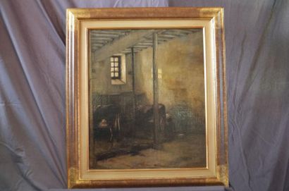 null Henri GERVEX (1852-1929) L'étable Huile sur toile Signée en bas à droite et...