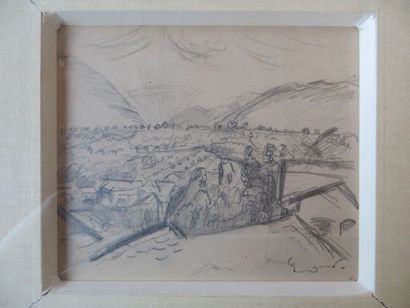 null OTHON FRIEZ Emile (1879-1949)- Paysage de plaine- dessin à la mine de plomb-signé...