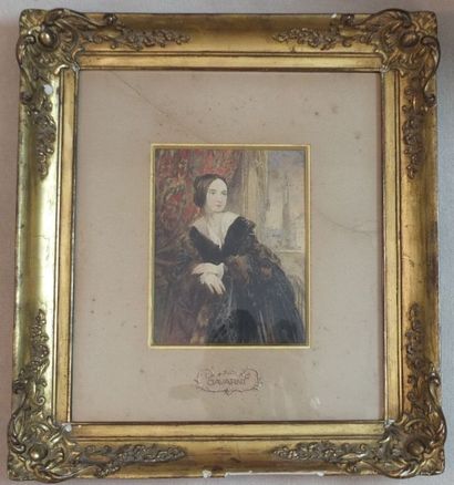 null GAVARNI Paul (1804-1866)attribuée à - Portrait d'une élégante- Aquarelle