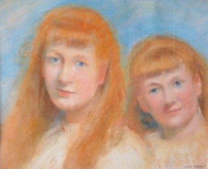 null ROUX-ABOUGIT (XIX-Xxème)- Portrait double- Pastel- Signé en bas à droite- 6...