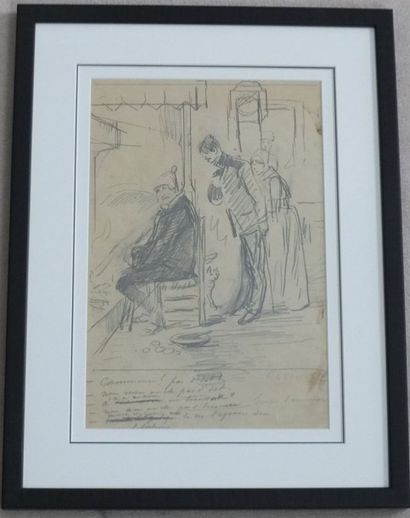 null GREVIN Alfred (1827-1892)- Contrat de mariage- Dessin au crayon- Signé en bas...