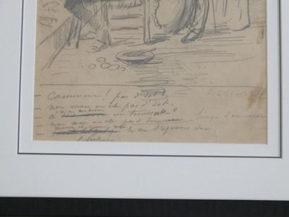 null GREVIN Alfred (1827-1892)- Contrat de mariage- Dessin au crayon- Signé en bas...