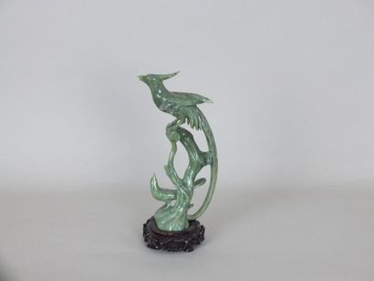 null Deux oiseaux en Serpentine sculptée en ronde bosse - CHINE -28cm