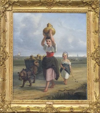 null TOUSSAINT Pierre Joseph- (1822-1888) -Jeune fille et fillette livrant le lait...