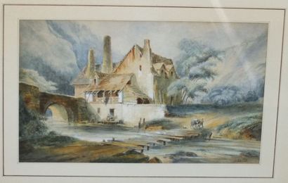 null Ecole moderne- Le moulin- Aquarelle gouachée- Signée Alix D en bas à droite-...