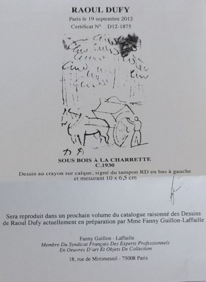 null DUFY Raoul (1877-1953)- "Sous Bois à la charrette"- Dessin au crayon sur calque-...